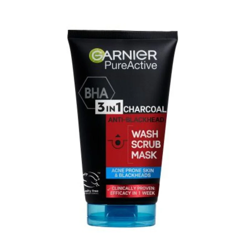Garnier Pure Active 3 In1 Charcoal Anti Blackhead Mask Wash Scrub -150ml